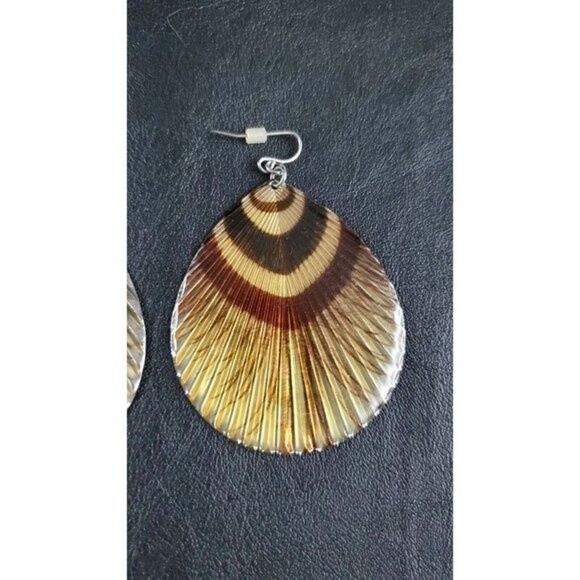 VINTAGE Jewelry- Large Boho Bohemian Brown Feather Dangle Pierced Earrings - Picture 3 of 8